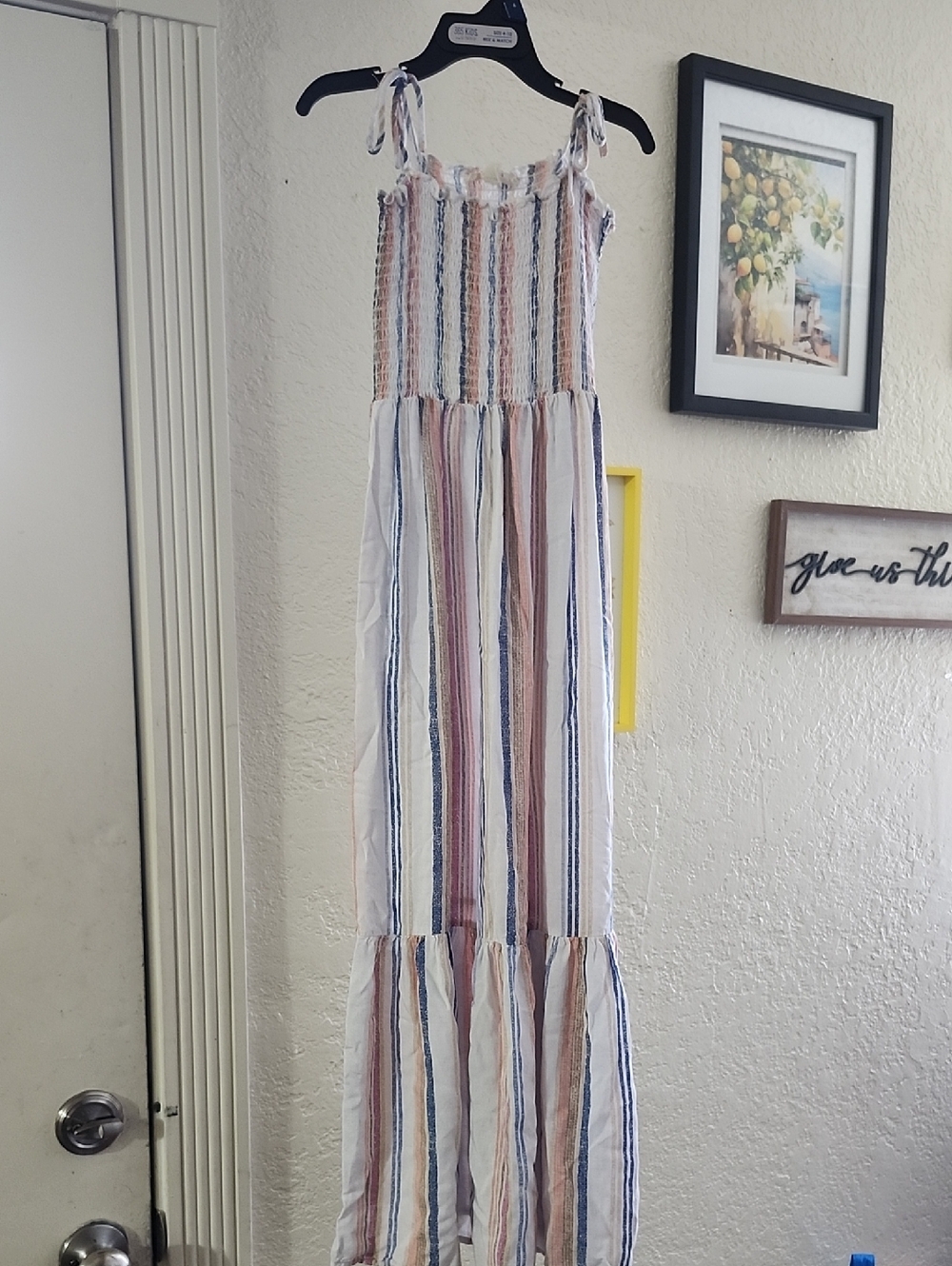 Walking On Sunshine Boho Striped Tiered Tie-Strap Maxi Dress S 7/8 Tween Dress